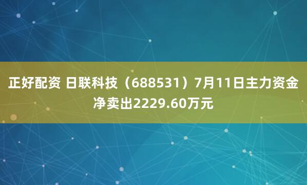 正好配资 日联科技(688531)7月11日主力资金净卖出2229.60万元